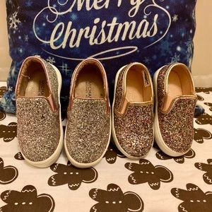 Two pairs of little toddler girl shoes